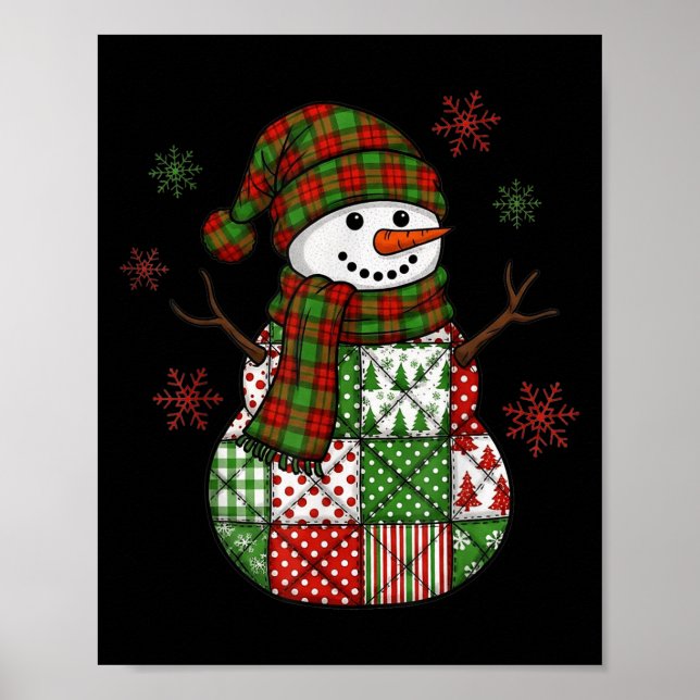 Póster Retro Funny Christmas Patchwork Snowman Xmas Holid (Frente)