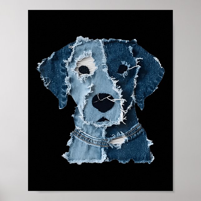 Póster Retro Funny Denim Patch Animal Dog  (Frente)
