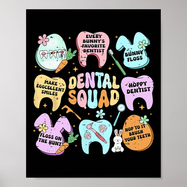 Póster Retro Funny Dental Squad Bungaloth Easter Day De (Frente)