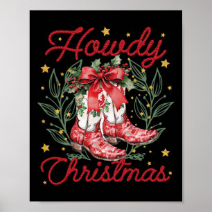 Póster Retro Funny Howdy Navidades Western Boots Familia 