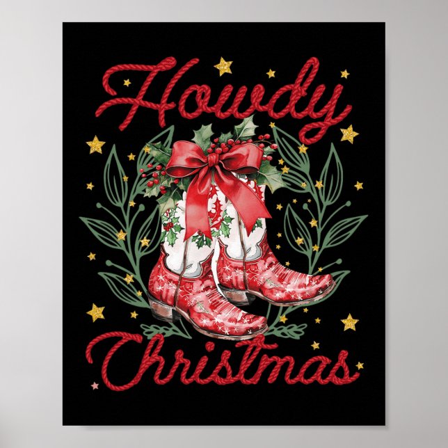 Póster Retro Funny Howdy Navidades Western Boots Familia  (Frente)