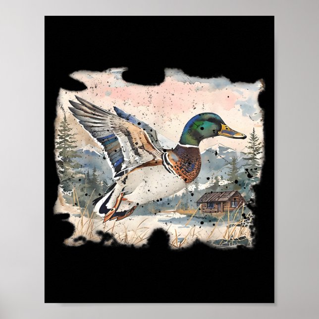 Póster Retro Funny Mallard Duck Waterfowl Hunting Cozy Se (Frente)