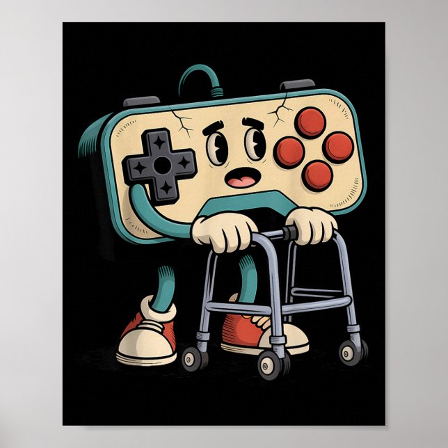Póster Retro Funny Old Gamer 80s 90s Clic Video Game Humo (Frente)