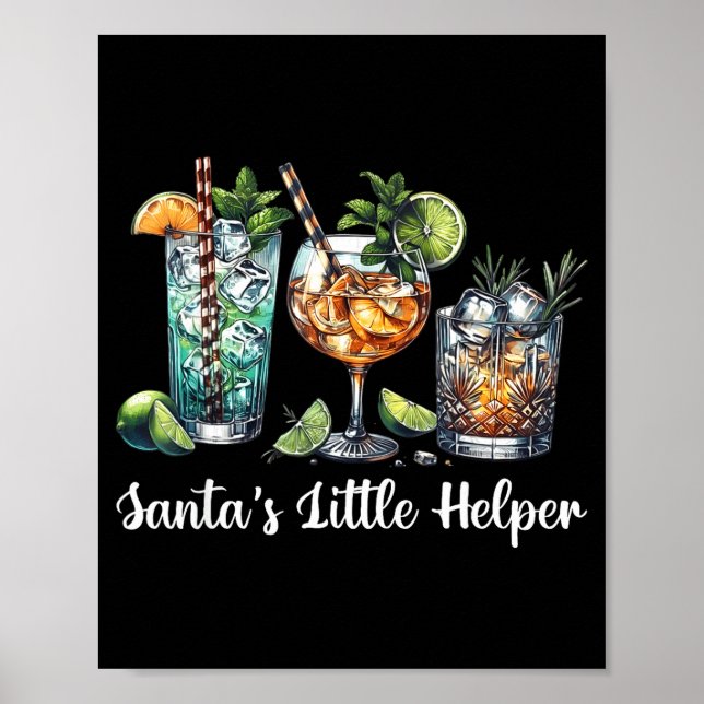 Póster Retro Funny Santa's Little Helper Martini Merry Ch (Frente)