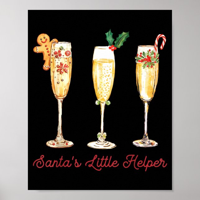 Póster Retro Funny Santa's Little Helper Martini Merry Ch (Frente)