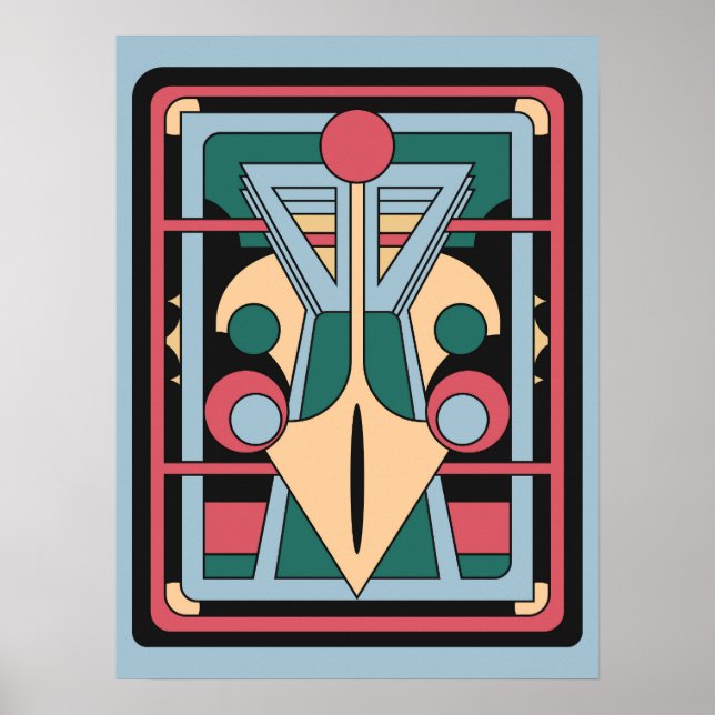 Póster Retro Futurist Art Deco Geometric Peacock (Frente)