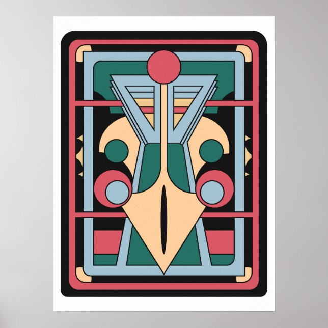 Póster Retro Futurist Art Deco Geometric Peacock (Frente)