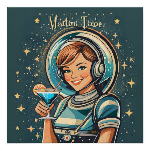 Póster Retro Futurista Chica Astro Tiempo de Martini