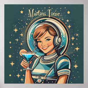 Póster Retro Futurista Chica Astro Tiempo de Martini