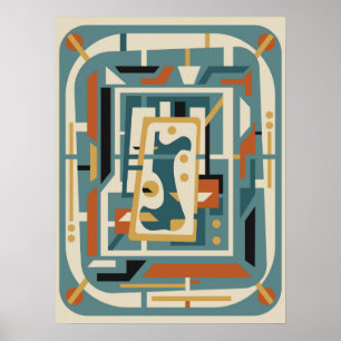 Póster Retro Futurista Moderno de Mitad de Siglo