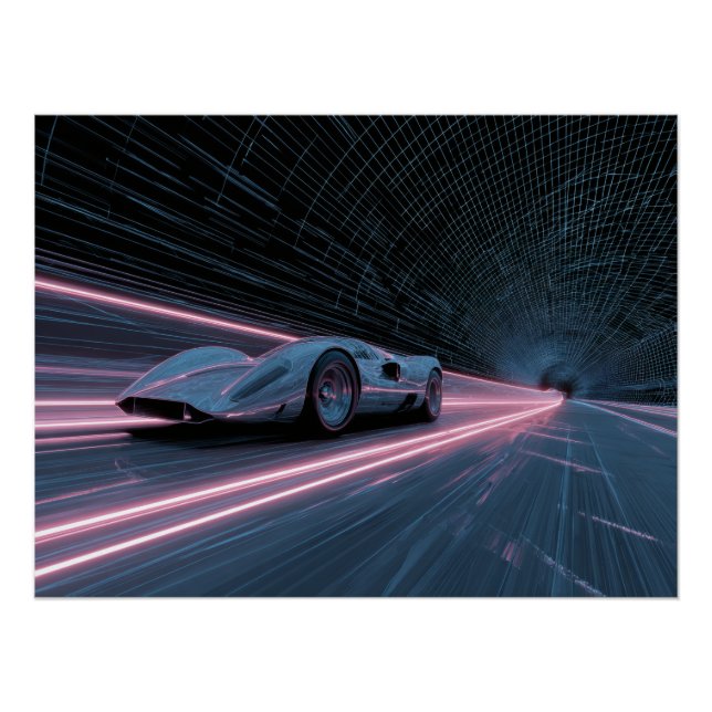 Póster Retro Futuristic Car Racing Neon Grid (Anverso)