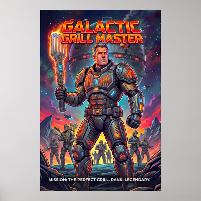 Póster Retro Galactic Grill Master Sci-Fi Parody (Frente)