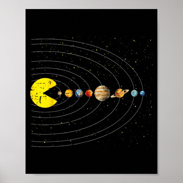 Póster Retro Game Eating Planets Space Galaxy Gaming Boys (Frente)
