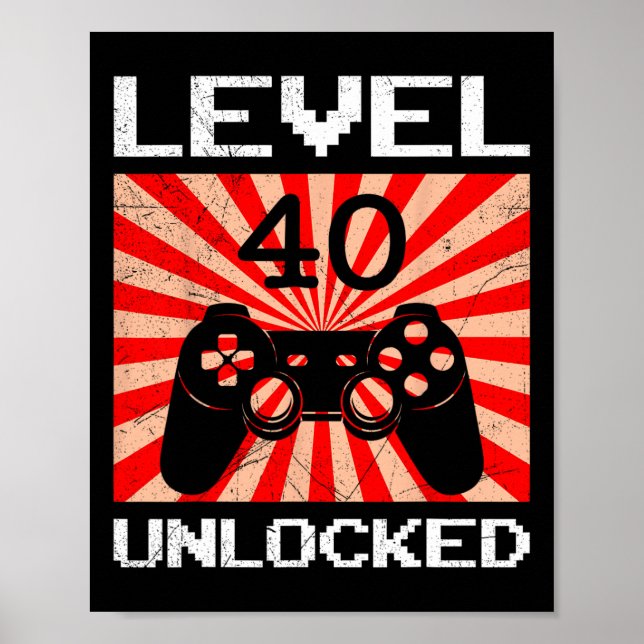 Póster Retro Gamer Level 40 Unlocked Controller B-day Vid (Frente)
