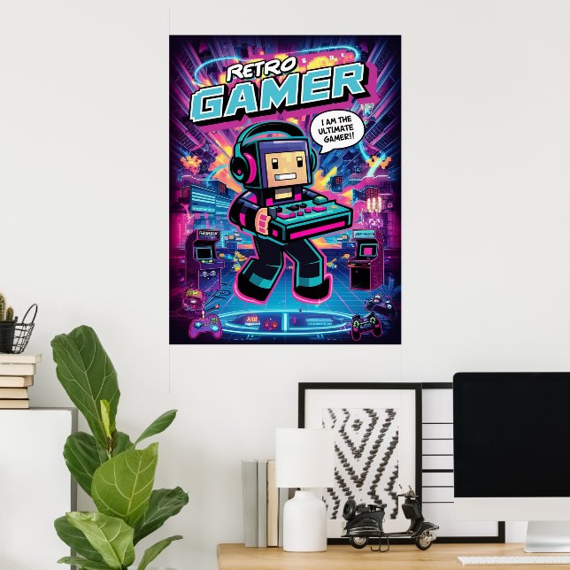 Póster Retro Gamer Robot (Oficina en casa)