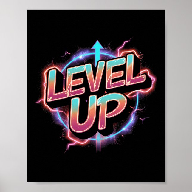 Póster Retro Gaming Level Up Boys Girls Men Women 1  (Frente)