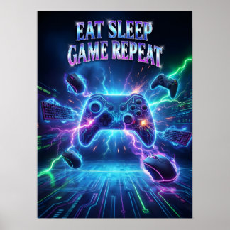 Póster Retro Gaming Pulso Neon Repetido