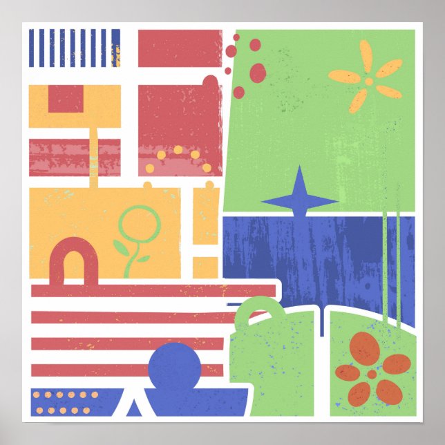 Póster Retro Geometric Floral Block (Frente)