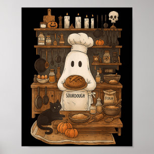 Póster Retro Ghost Baking Sourdough Halloween Soky Chef B