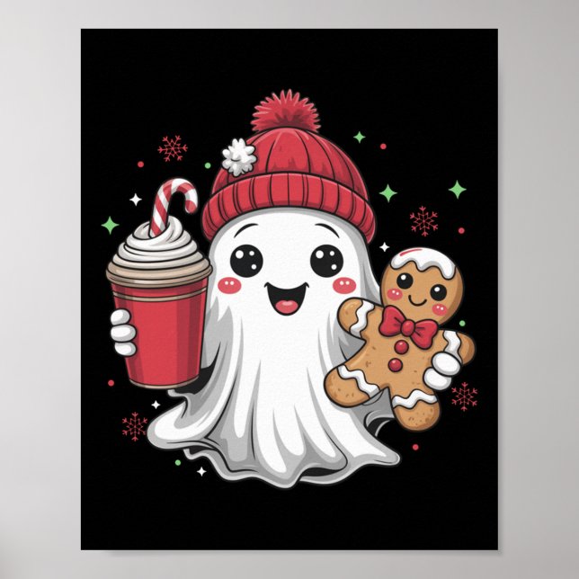 Póster Retro Ghost Beanie Christmas Holiday Xmas Coffee G (Frente)