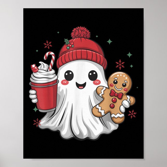Póster Retro Ghost Beanie Christmas Holiday Xmas Coffee G (Frente)