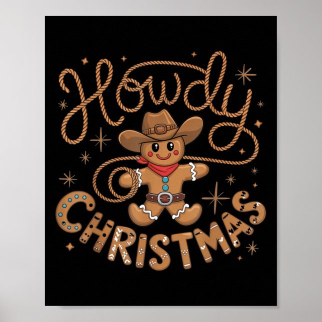 Póster Retro Gingerbread Cowboy Western Howdy Christmas U (Frente)