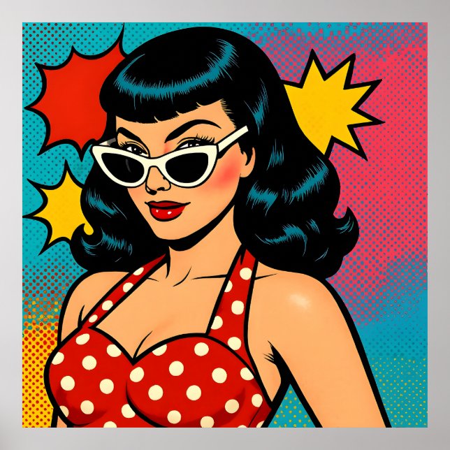 Póster Retro Glam Pop Art Woman in Cat-Eye Sunglasses (Frente)