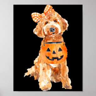 Póster Retro Goldendoodle Calabaza Jack O Linterna