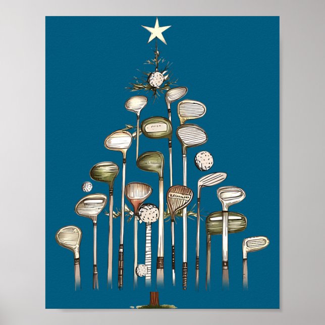 Póster Retro Golf Club Christmas Tree Golfing Xmas Golfer (Frente)