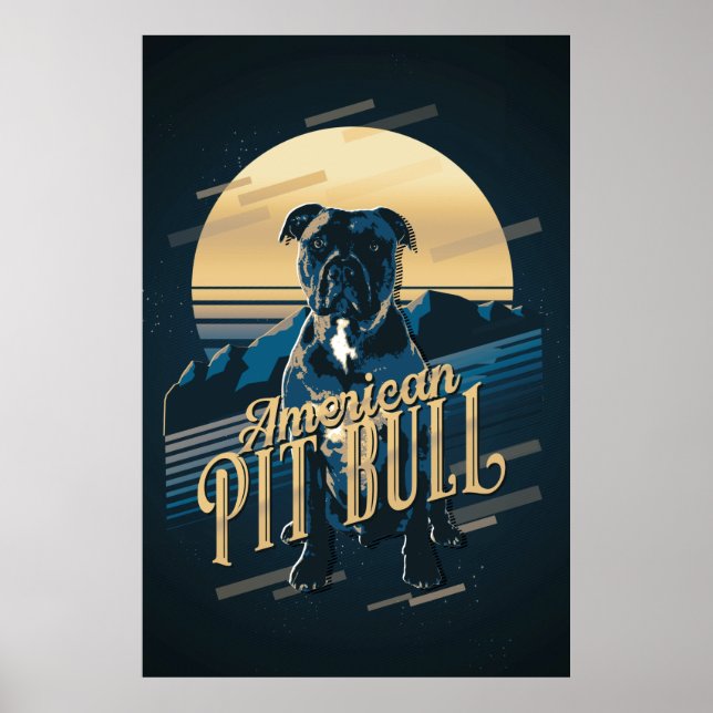 Póster Retro Graphics American Pit Bull Blue ID754 (Frente)