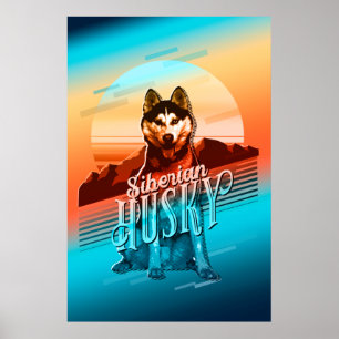 Póster Retro Graphics Siberian Husky Multi-Color ID754