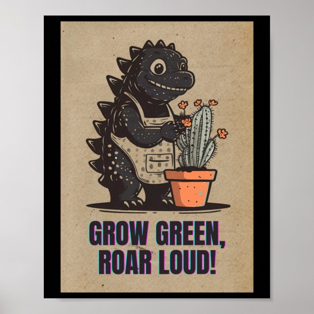 Póster Retro Greenzilla – Cute Godzilla Pegatina de Jardi (Frente)