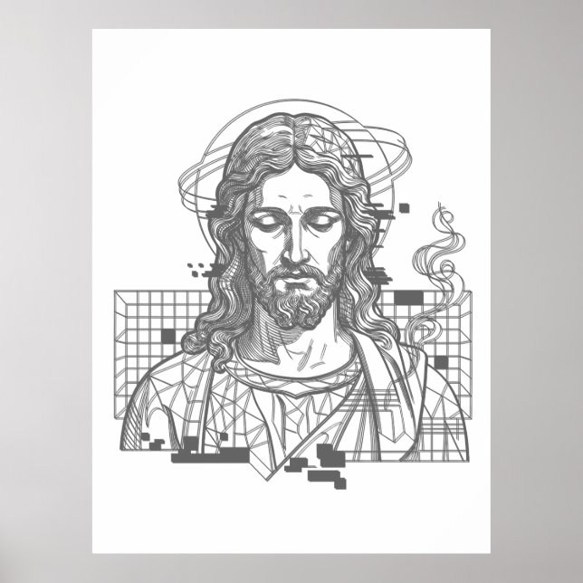 Póster Retro Grid Jesús Rey de Reyes Apocalipsis 19:16 (Frente)