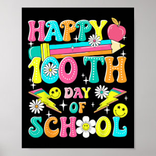 Póster Retro Groovy 100° Día De Maestros Escolares Niños