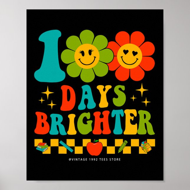 Póster Retro Groovy 100 Días De Maestros Escolares 100 Dí (Frente)