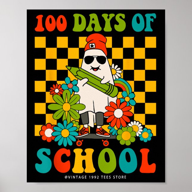 Póster Retro Groovy 100 Días De Maestros Escolares Niños  (Frente)