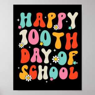 Póster Retro Groovy 100 días feliz 100º día de clases