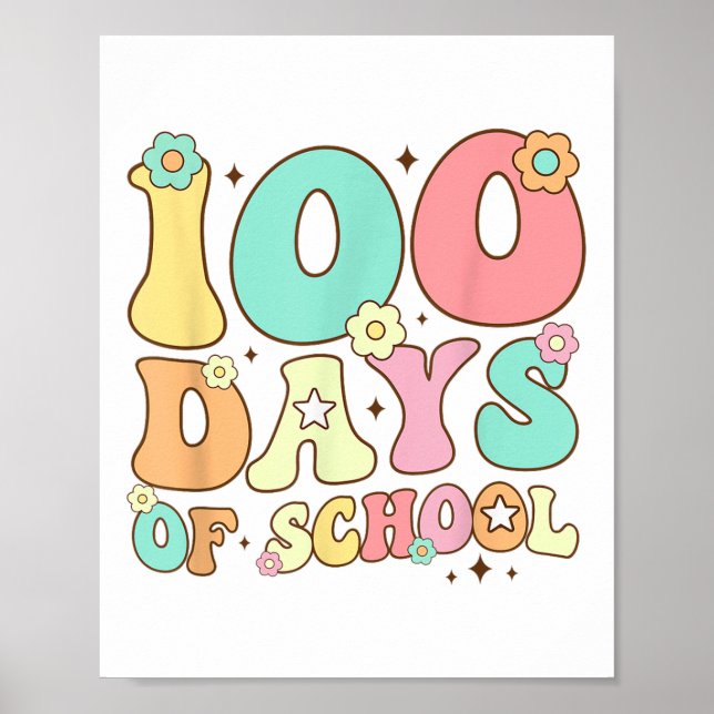Póster Retro Groovy 100 días feliz 100º día de clases (Frente)
