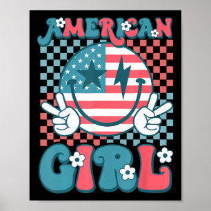 Póster Retro Groovy 4 De Julio Sonrió Gir Estadounidense