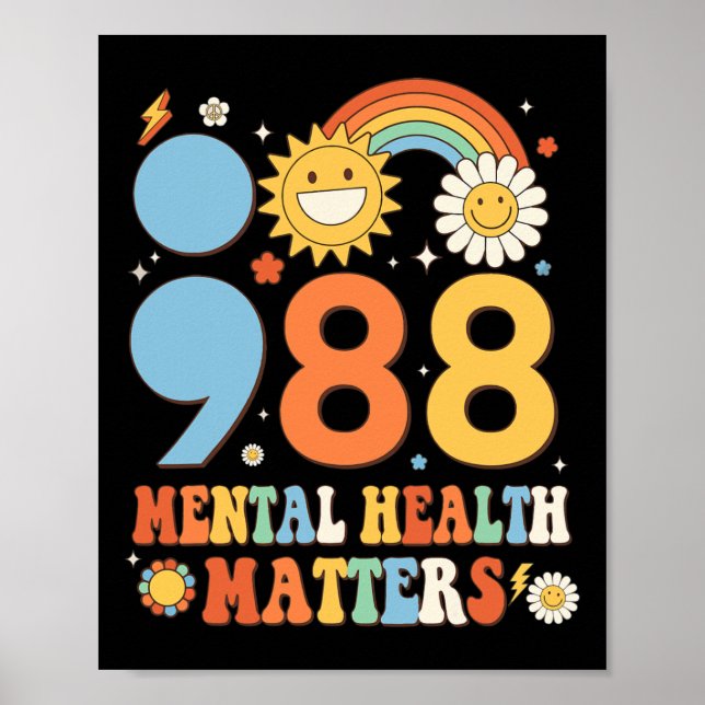 Póster Retro Groovy 988 Asuntos de Salud Mental Suicidio  (Frente)