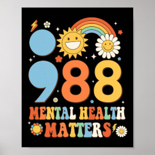 Póster Retro Groovy 988 Problemas De Salud Mental Suicidi