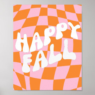 Póster Retro Groovy a Cuadros Rosa y Naranja de Ot