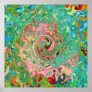 Póster Retro Groovy Abstract Colorful Rainbow Swirl