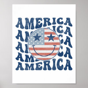 Póster Retro Groovy América Usa Sonrisa Patriótica 4