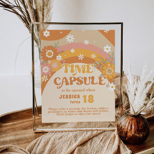 Póster Retro Groovy cápsula de natalidad cumpleaños
