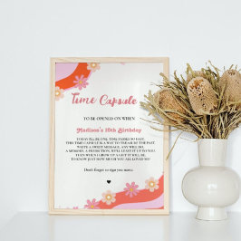 Póster Retro Groovy Daisy hora de la ducha para bebés Pos