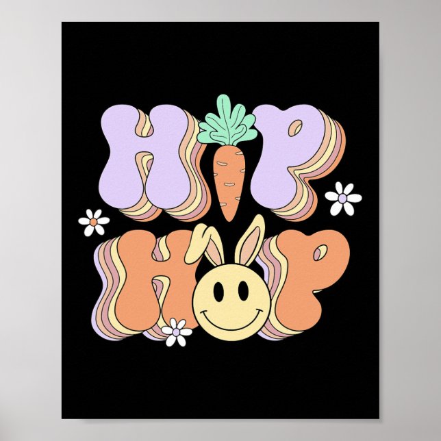 Póster Retro Groovy Easter Day Hip Hop Cute Rabbit Bunny (Frente)