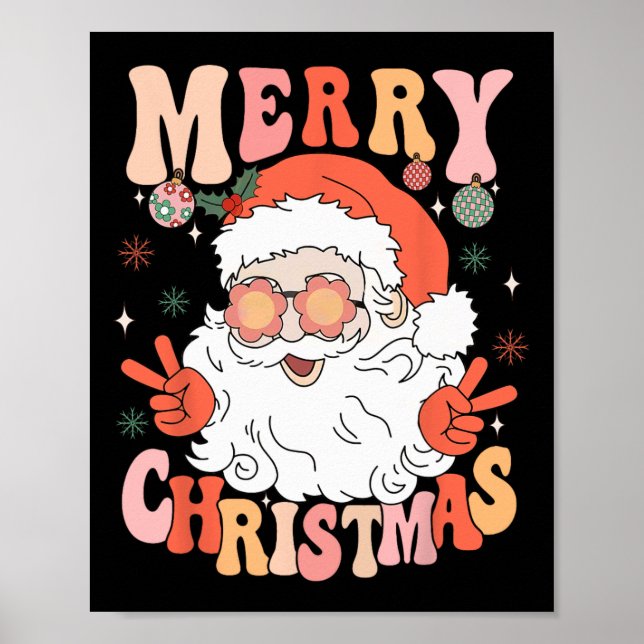 Póster Retro Groovy Feliz Navidad Papá Noel Ho (Frente)