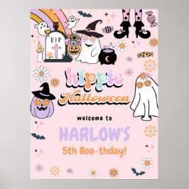 Póster Retro Groovy Ghost Hippie Halloween cumpleaños