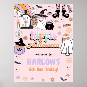 Póster Retro Groovy Ghost Hippie Halloween cumpleaños